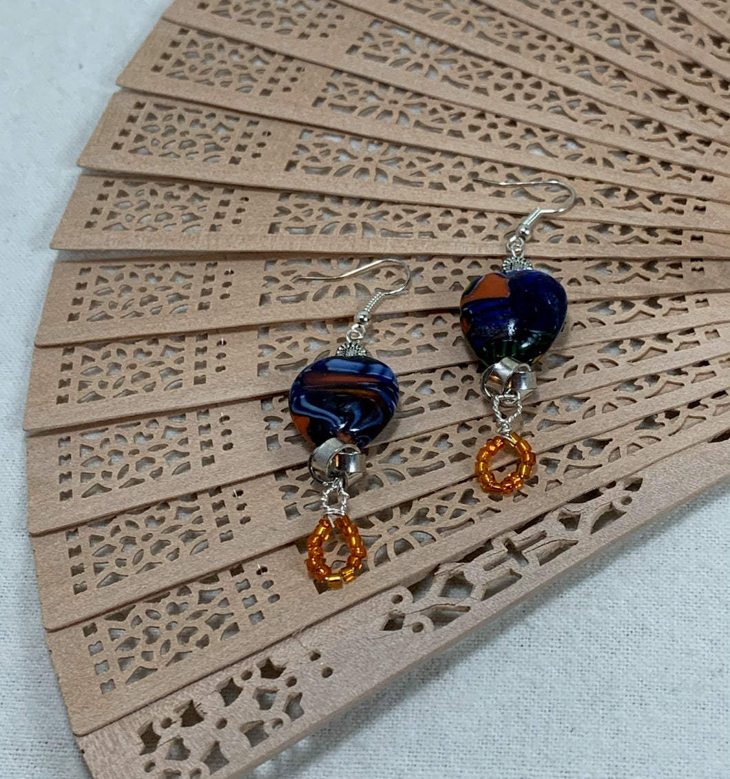 Blue Puffed Heart Earrings