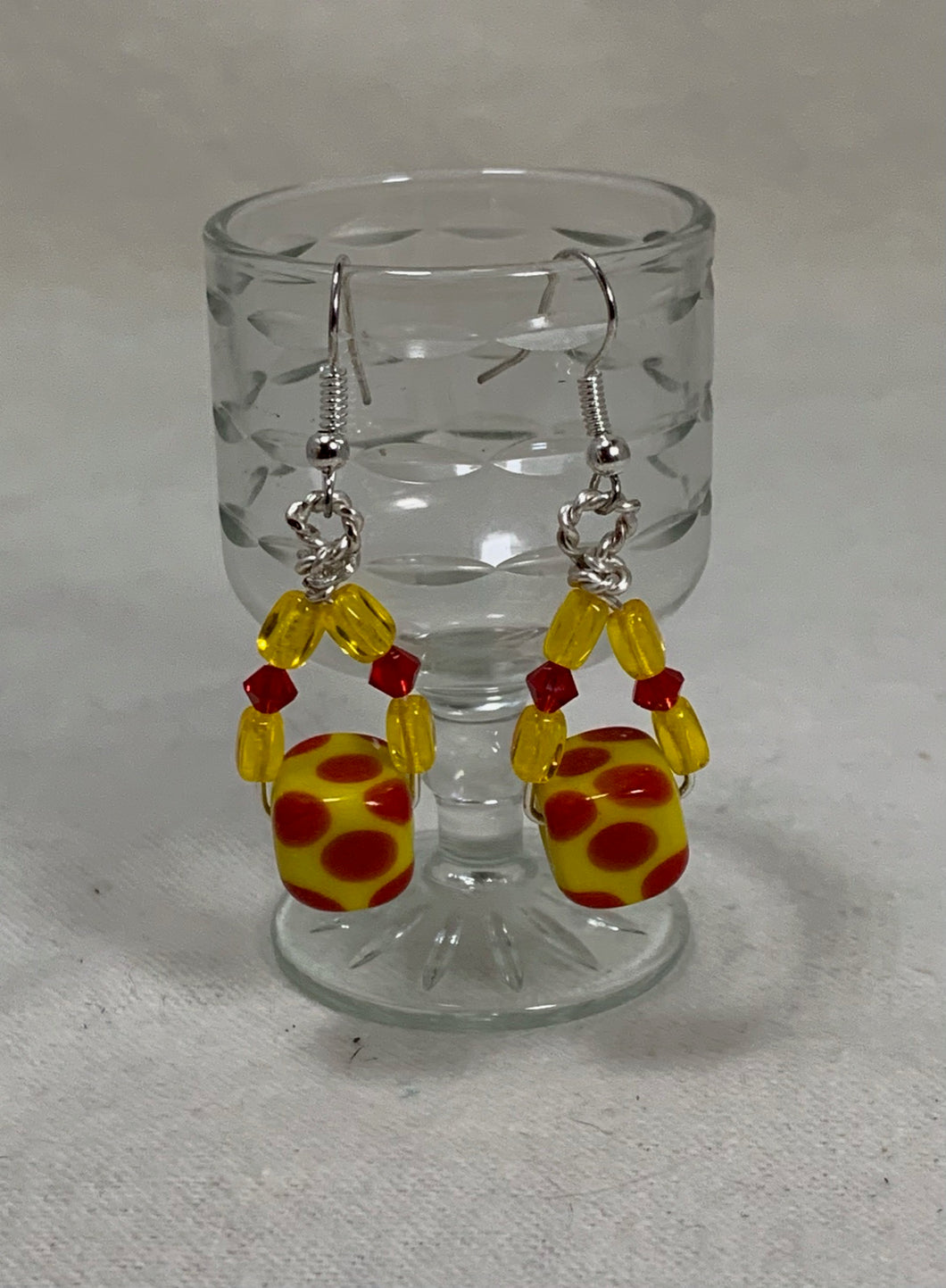 Polka Dot Lampwork Cube Earrings