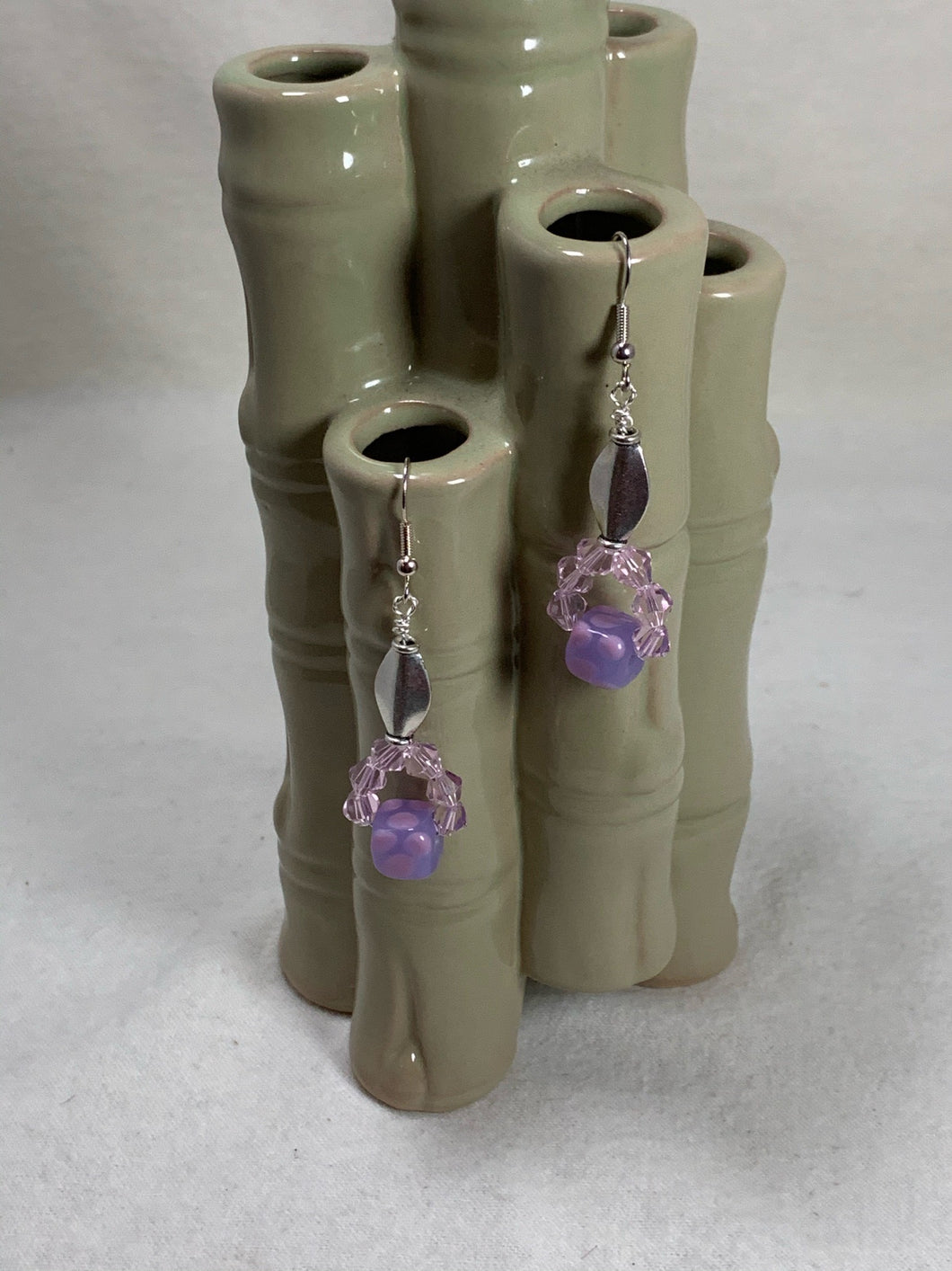 Polka Dot Lampwork Cube Earrings